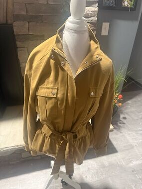 Nine West Mustard Yellow Utility Jacket with Waist Tie